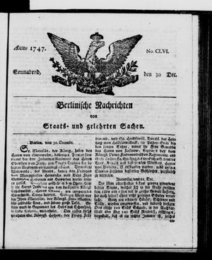 Berlinische Nachrichten von Staats- und gelehrten Sachen vom 30.12.1747
