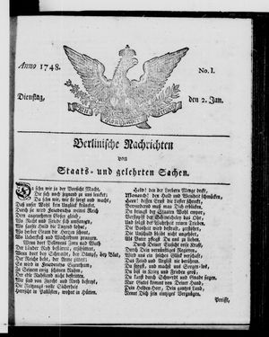Berlinische Nachrichten von Staats- und gelehrten Sachen vom 02.01.1748