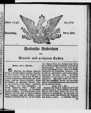 Berlinische Nachrichten von Staats- und gelehrten Sachen on Feb 8, 1748