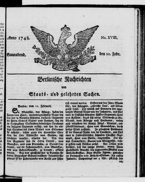 Berlinische Nachrichten von Staats- und gelehrten Sachen vom 10.02.1748