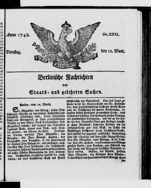 Berlinische Nachrichten von Staats- und gelehrten Sachen vom 12.03.1748
