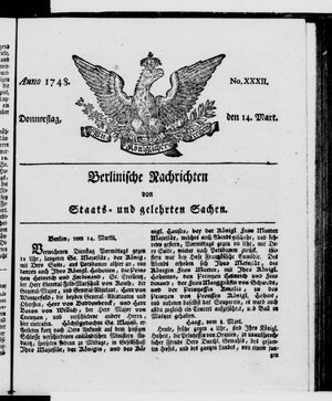 Berlinische Nachrichten von Staats- und gelehrten Sachen vom 14.03.1748