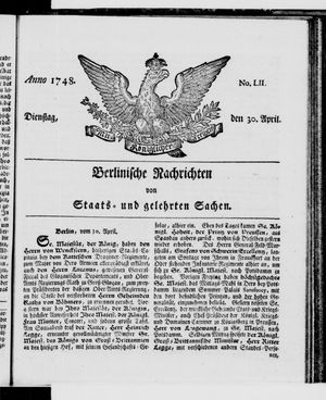 Berlinische Nachrichten von Staats- und gelehrten Sachen vom 30.04.1748