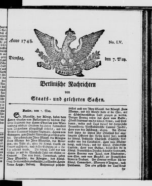 Berlinische Nachrichten von Staats- und gelehrten Sachen on May 7, 1748