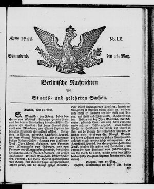 Berlinische Nachrichten von Staats- und gelehrten Sachen vom 18.05.1748