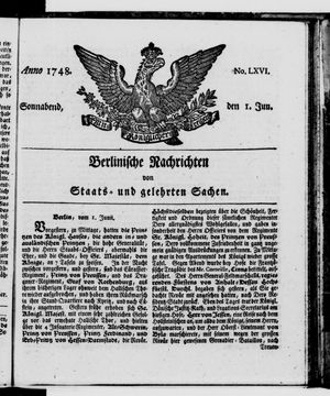 Berlinische Nachrichten von Staats- und gelehrten Sachen on Jun 1, 1748