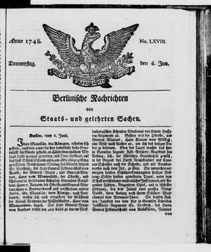Berlinische Nachrichten von Staats- und gelehrten Sachen vom 06.06.1748