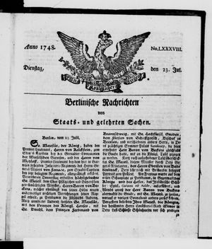 Berlinische Nachrichten von Staats- und gelehrten Sachen vom 23.07.1748