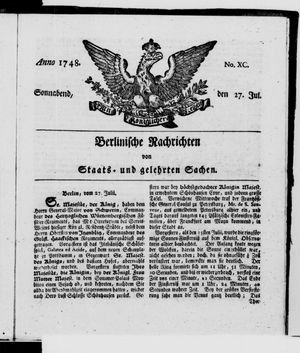 Berlinische Nachrichten von Staats- und gelehrten Sachen vom 27.07.1748