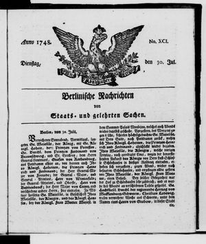 Berlinische Nachrichten von Staats- und gelehrten Sachen vom 30.07.1748