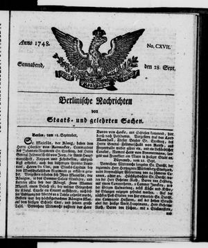Berlinische Nachrichten von Staats- und gelehrten Sachen vom 28.09.1748