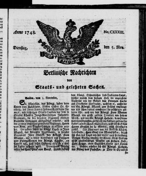 Berlinische Nachrichten von Staats- und gelehrten Sachen vom 05.11.1748