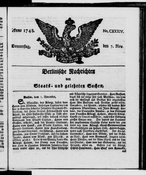 Berlinische Nachrichten von Staats- und gelehrten Sachen vom 07.11.1748