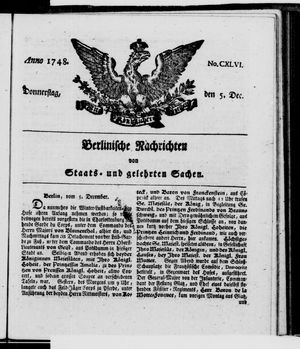 Berlinische Nachrichten von Staats- und gelehrten Sachen vom 05.12.1748