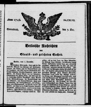 Berlinische Nachrichten von Staats- und gelehrten Sachen vom 07.12.1748