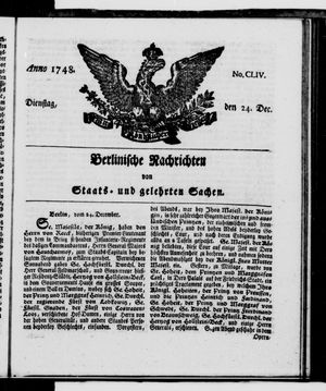 Berlinische Nachrichten von Staats- und gelehrten Sachen vom 24.12.1748