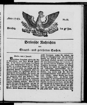 Berlinische Nachrichten von Staats- und gelehrten Sachen vom 07.01.1749