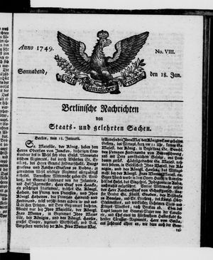 Berlinische Nachrichten von Staats- und gelehrten Sachen vom 18.01.1749