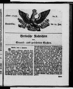 Berlinische Nachrichten von Staats- und gelehrten Sachen vom 23.01.1749