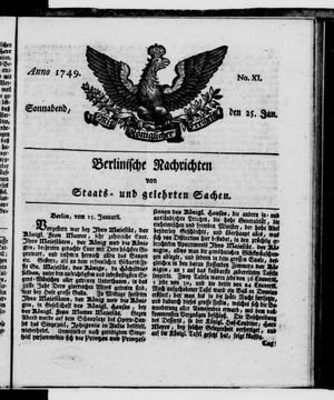 Berlinische Nachrichten von Staats- und gelehrten Sachen vom 25.01.1749