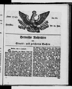 Berlinische Nachrichten von Staats- und gelehrten Sachen vom 28.01.1749