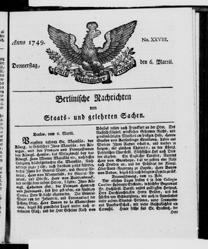 Berlinische Nachrichten von Staats- und gelehrten Sachen vom 06.03.1749