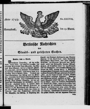Berlinische Nachrichten von Staats- und gelehrten Sachen vom 29.03.1749