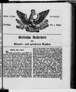 Berlinische Nachrichten von Staats- und gelehrten Sachen vom 01.04.1749