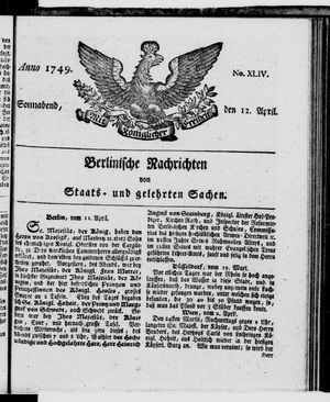 Berlinische Nachrichten von Staats- und gelehrten Sachen vom 12.04.1749