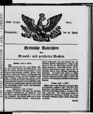 Berlinische Nachrichten von Staats- und gelehrten Sachen vom 26.04.1749