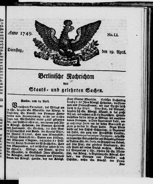 Berlinische Nachrichten von Staats- und gelehrten Sachen vom 29.04.1749