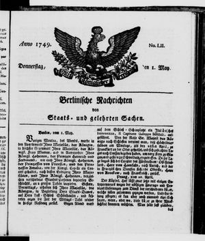 Berlinische Nachrichten von Staats- und gelehrten Sachen vom 01.05.1749