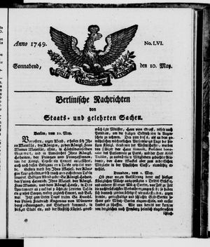Berlinische Nachrichten von Staats- und gelehrten Sachen vom 10.05.1749