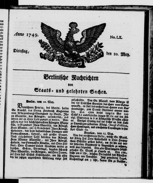 Berlinische Nachrichten von Staats- und gelehrten Sachen vom 20.05.1749
