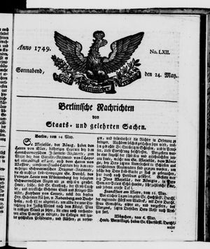 Berlinische Nachrichten von Staats- und gelehrten Sachen vom 24.05.1749