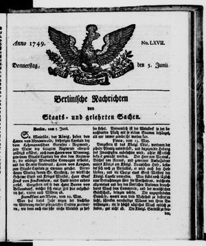 Berlinische Nachrichten von Staats- und gelehrten Sachen vom 05.06.1749