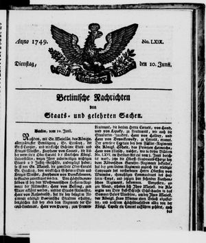 Berlinische Nachrichten von Staats- und gelehrten Sachen vom 10.06.1749
