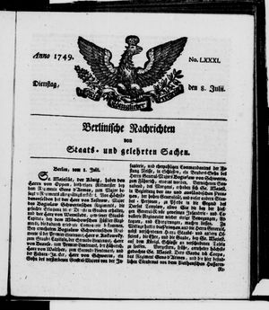 Berlinische Nachrichten von Staats- und gelehrten Sachen vom 08.07.1749