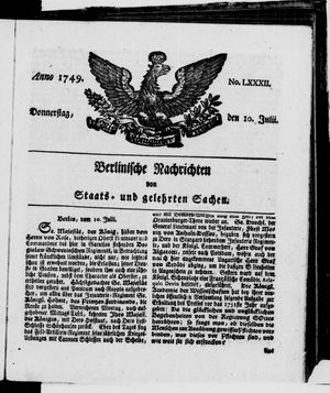 Berlinische Nachrichten von Staats- und gelehrten Sachen vom 10.07.1749