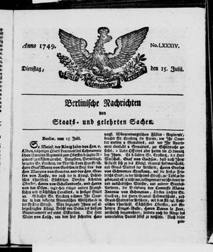 Berlinische Nachrichten von Staats- und gelehrten Sachen vom 15.07.1749