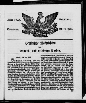 Berlinische Nachrichten von Staats- und gelehrten Sachen vom 19.07.1749