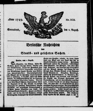 Berlinische Nachrichten von Staats- und gelehrten Sachen vom 02.08.1749