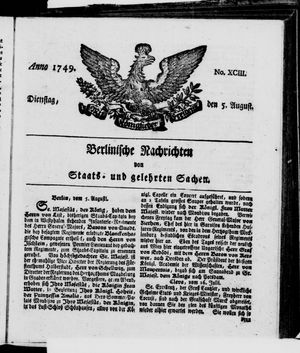 Berlinische Nachrichten von Staats- und gelehrten Sachen vom 05.08.1749
