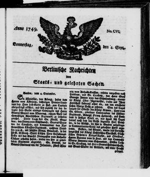 Berlinische Nachrichten von Staats- und gelehrten Sachen vom 04.09.1749