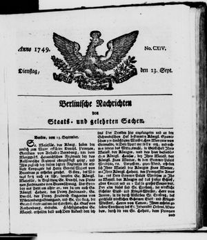 Berlinische Nachrichten von Staats- und gelehrten Sachen vom 23.09.1749