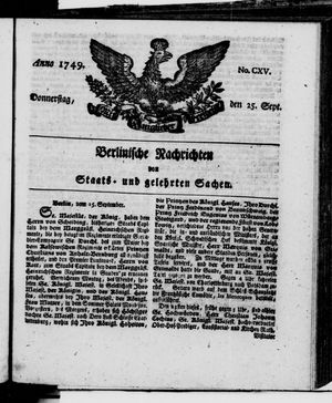 Berlinische Nachrichten von Staats- und gelehrten Sachen vom 25.09.1749