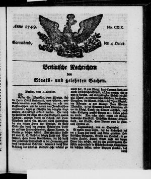 Berlinische Nachrichten von Staats- und gelehrten Sachen vom 04.10.1749