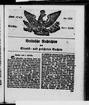 Berlinische Nachrichten von Staats- und gelehrten Sachen vom 07.10.1749