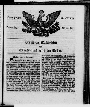Berlinische Nachrichten von Staats- und gelehrten Sachen vom 11.12.1749