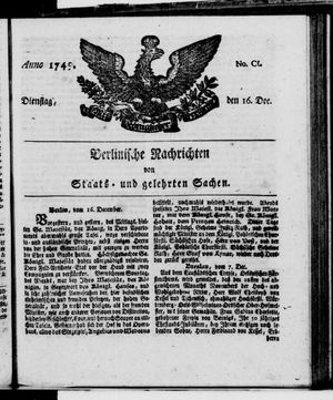 Berlinische Nachrichten von Staats- und gelehrten Sachen vom 16.12.1749